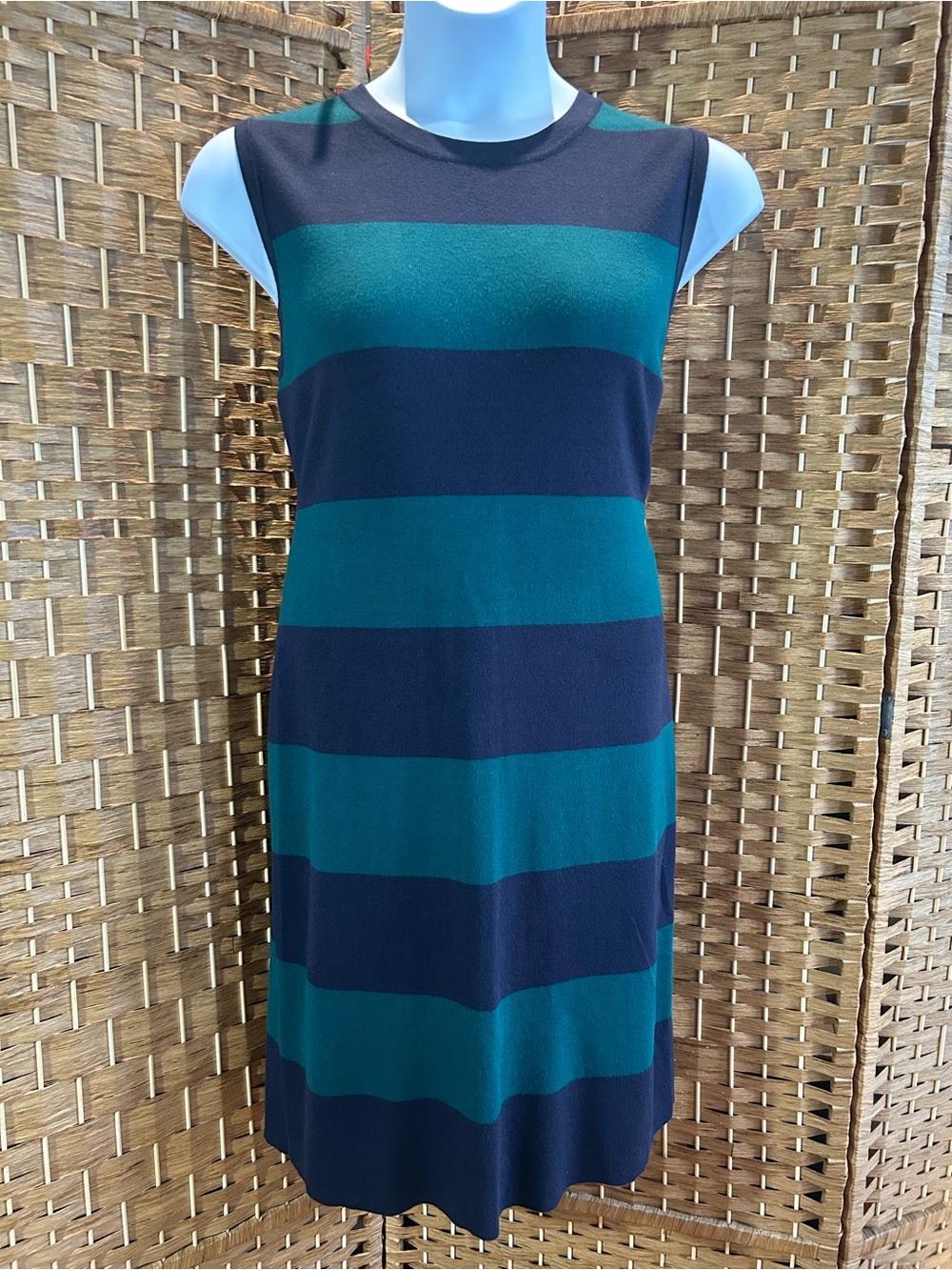 Tommy Hilfiger Green Navy Striped Knit Midi Dress XL Sleeveless